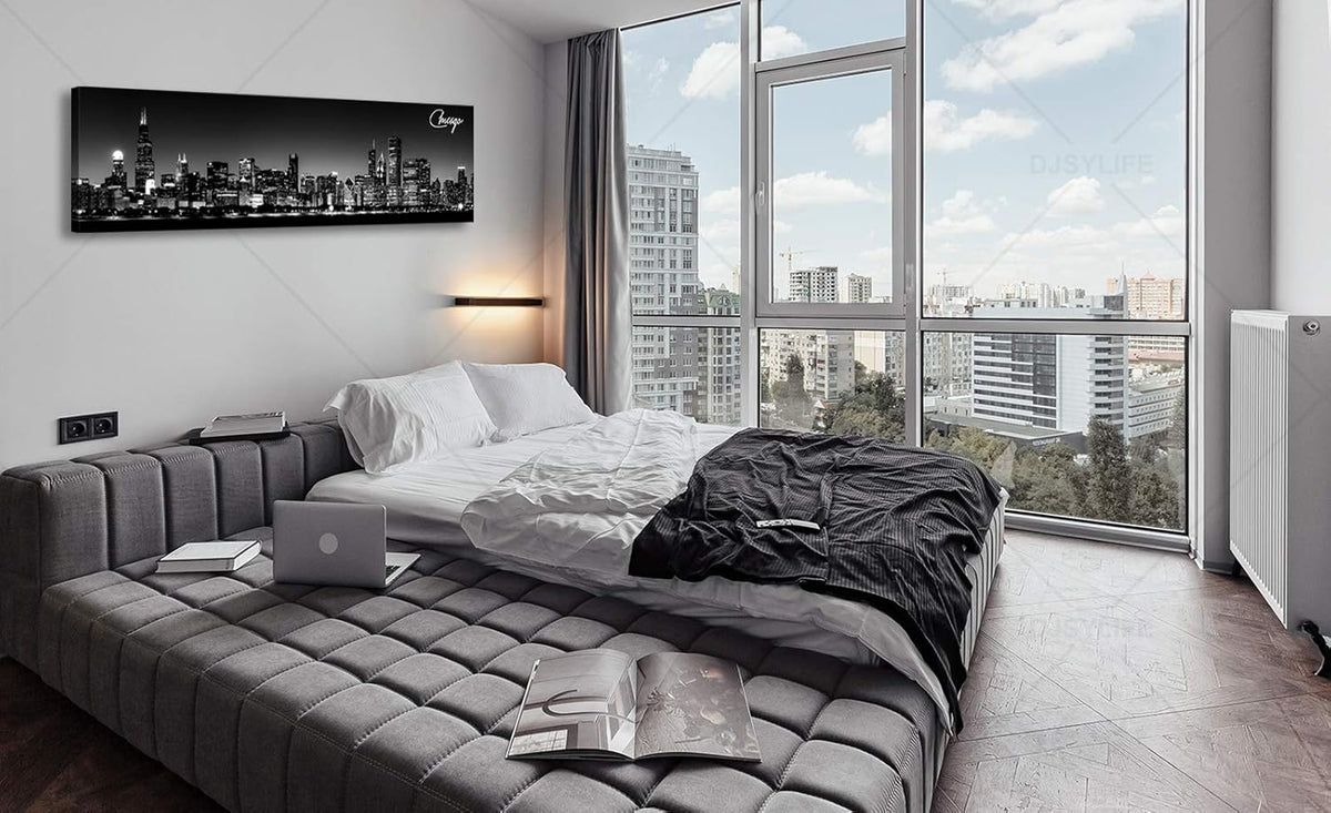 Office Wall Decor Black and White Wall Art Chicago Skyline Pictures for Living Room Modern Large