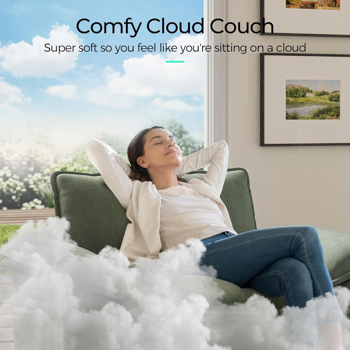 LINSY HOME Sofa Chair with Movable Ottoman - Corduroy Cloud Couch Chair Soft Comfy Modern Sofa