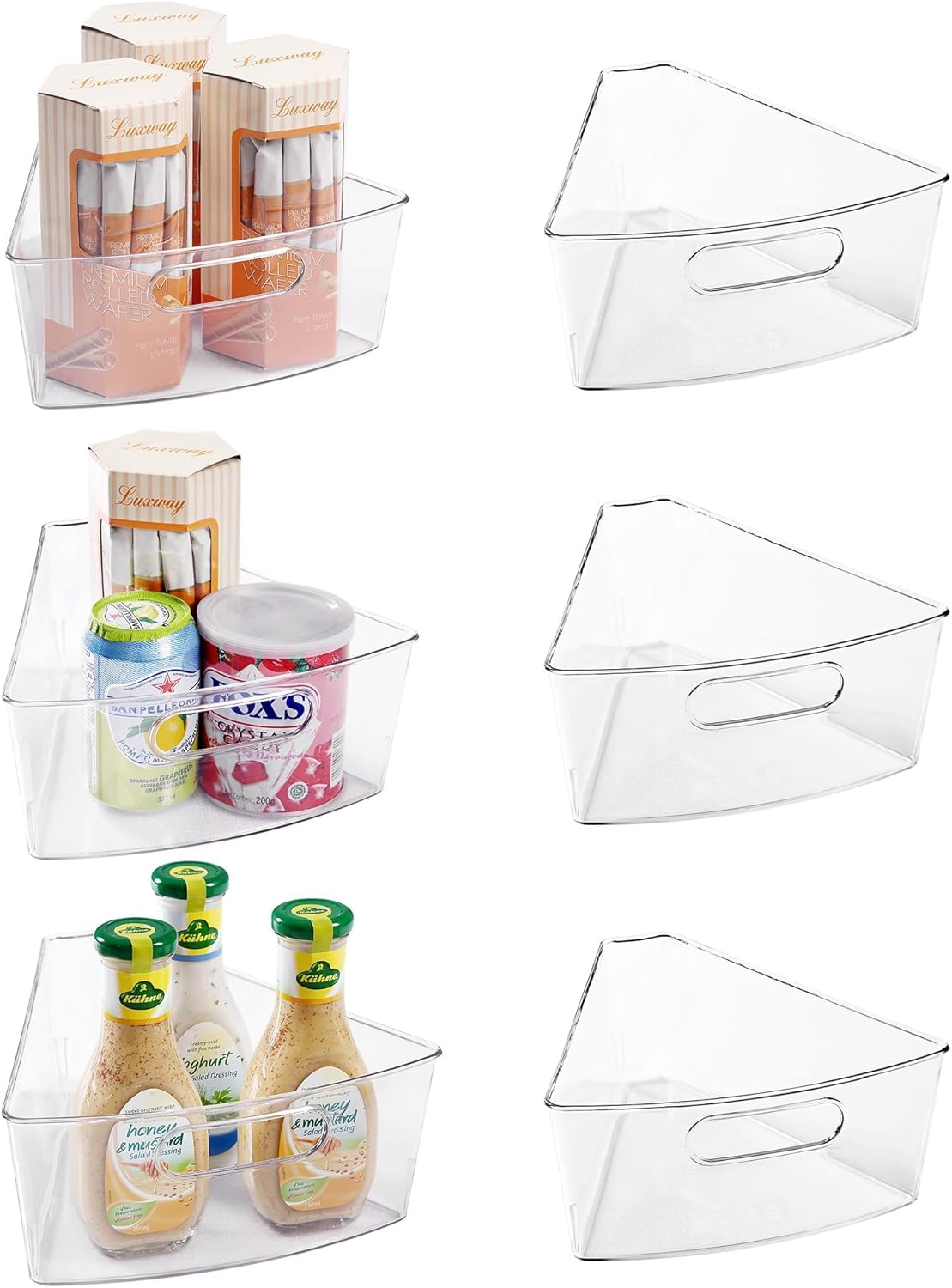 Oubonun Lazy Susan Organizers Set of 6, 10.2”x 9.4”x 4” Plastic Transparent Kitchen Cabinet Storage