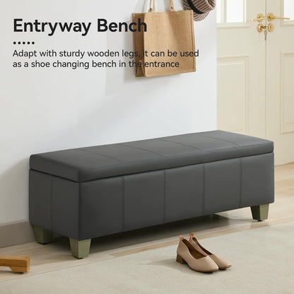 51" Faux Leather Storage Ottoman, Stitch Tufted Rectangle Upholstered End of Bed Storage Bench