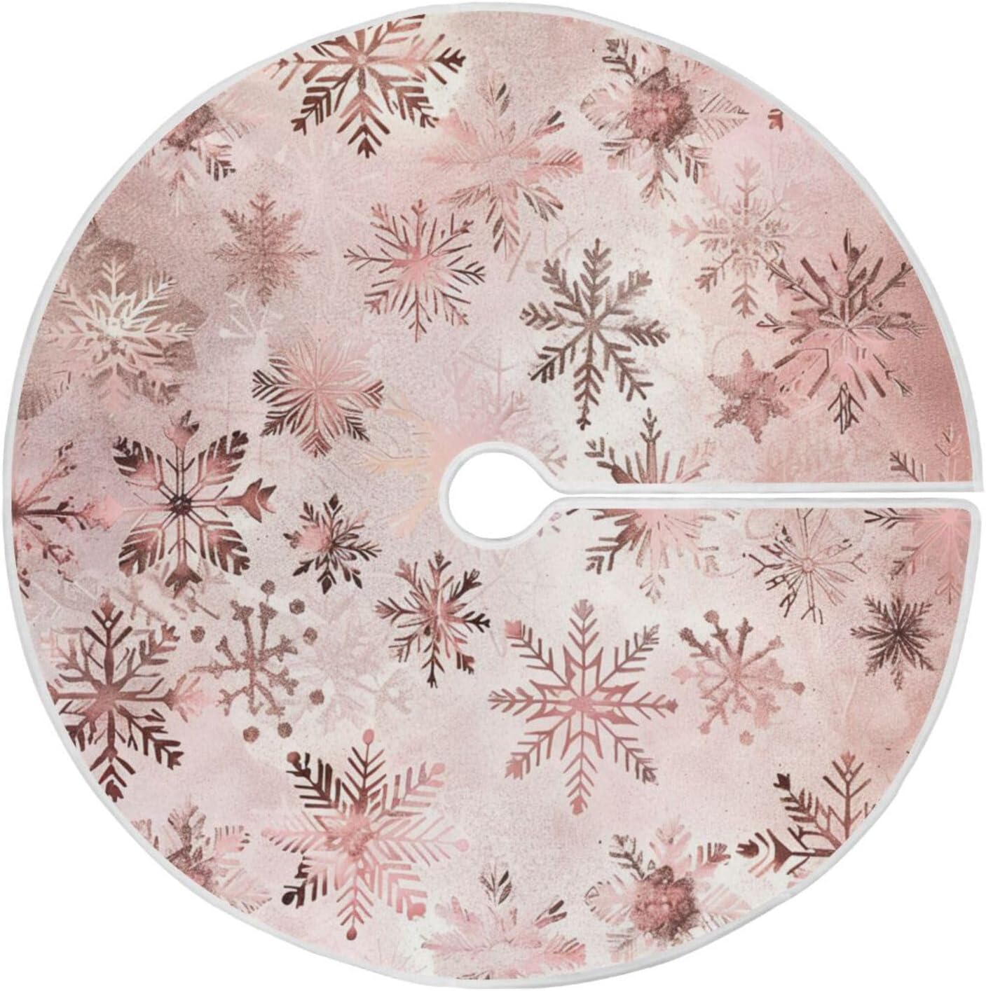 Christmas Tree Skirt, 36 Inch Seamless Pattern Rose Gold Snowflakes Xmas Tree Skirt for Christmas
