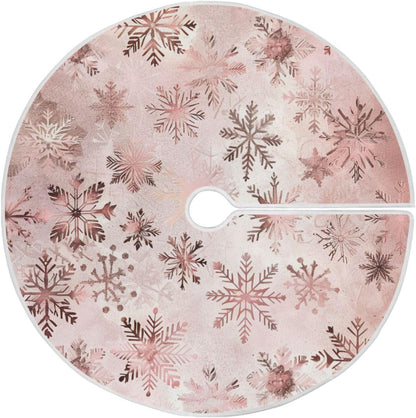 Christmas Tree Skirt, 36 Inch Seamless Pattern Rose Gold Snowflakes Xmas Tree Skirt for Christmas