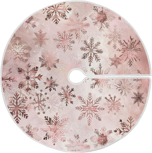 Christmas Tree Skirt, 36 Inch Seamless Pattern Rose Gold Snowflakes Xmas Tree Skirt for Christmas