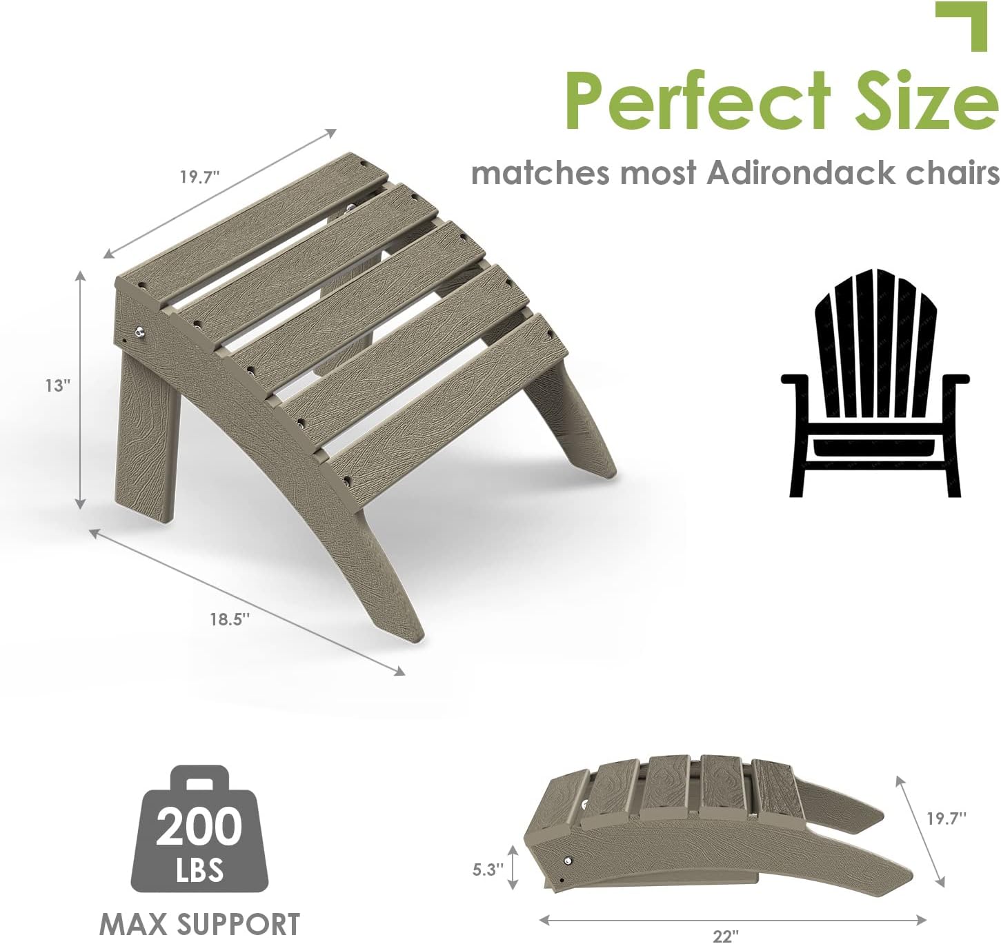 GREENVINES Adirondack-Ottoman | Wood Grain | Set of 2 | HDPE Plastic | Outdoor Footrest | All