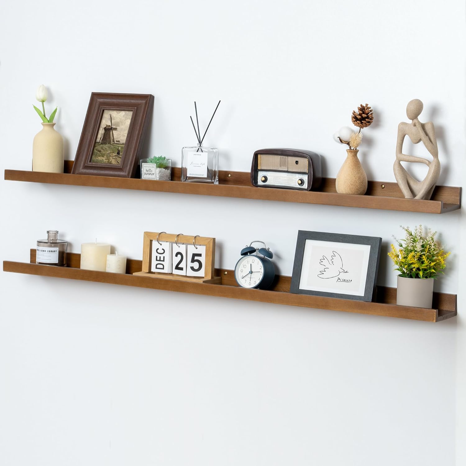 Picture Ledge Wall Shelves 48 inch Width Set of 2, Solid Pine Wood Rustic Floating Ledge Shelves