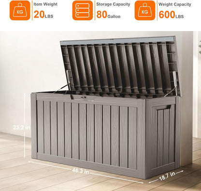 80 Gallon Resin Deck Box, Lockable Patio Outdoor Storage Box for Furniture, Garden Tools and Tools