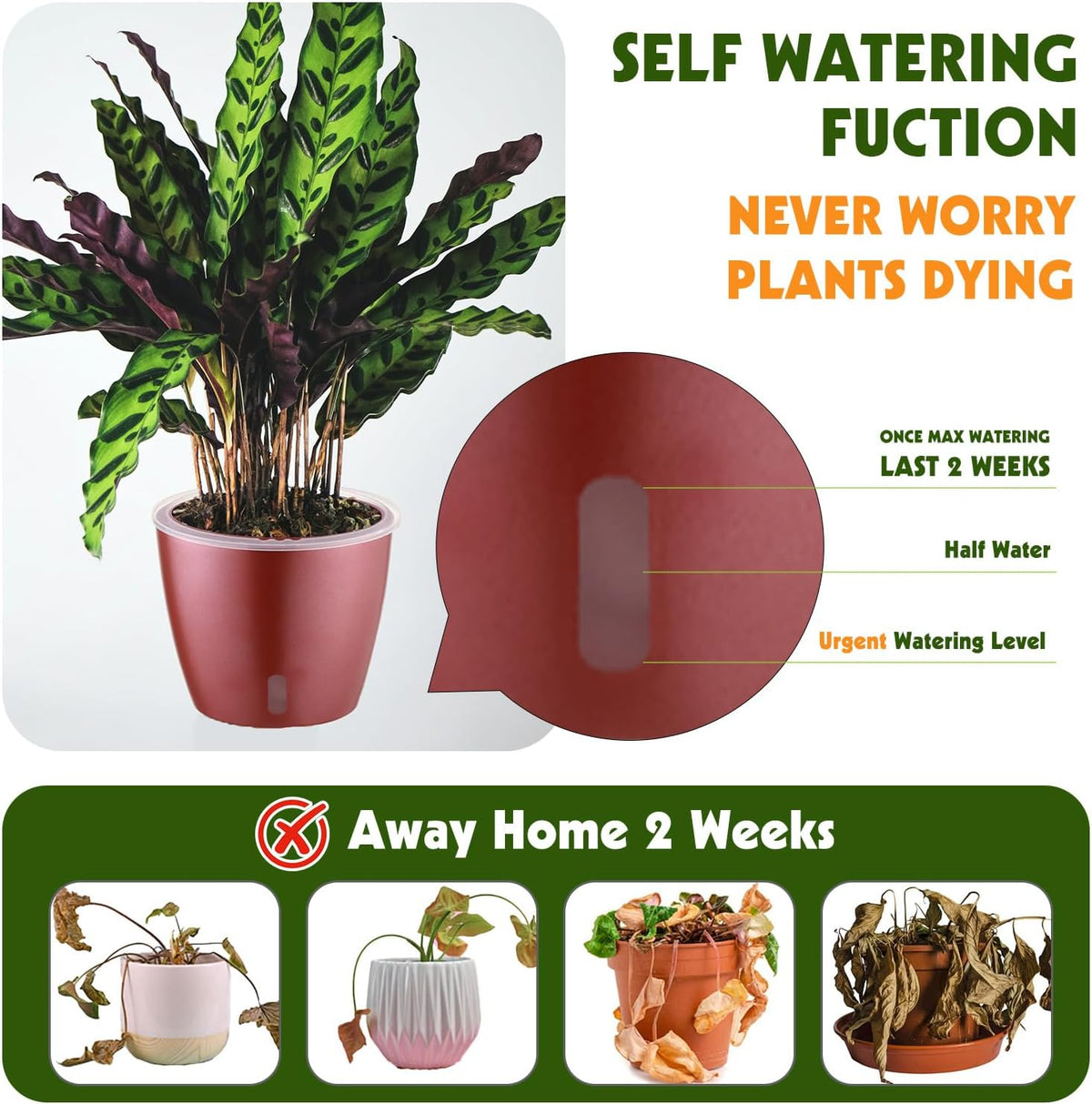Self Watering Pots for Indoor Plants, 4-Pack 6.7'' Self Watering Planter with Drainage Holes, Small