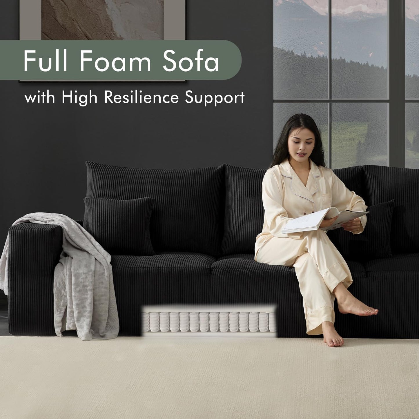 Boneless Sectional Cloud Couch Sofa for Living Room, 112" U-Shaped Modular Modern Lounge Sleeper