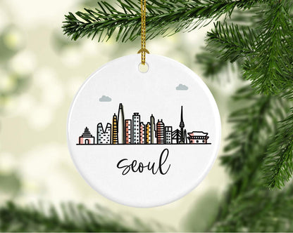 Andaz Press Round Ceramic Porcelain Christmas Tree Ornament Keepsake Gift, Seoul, Colorful