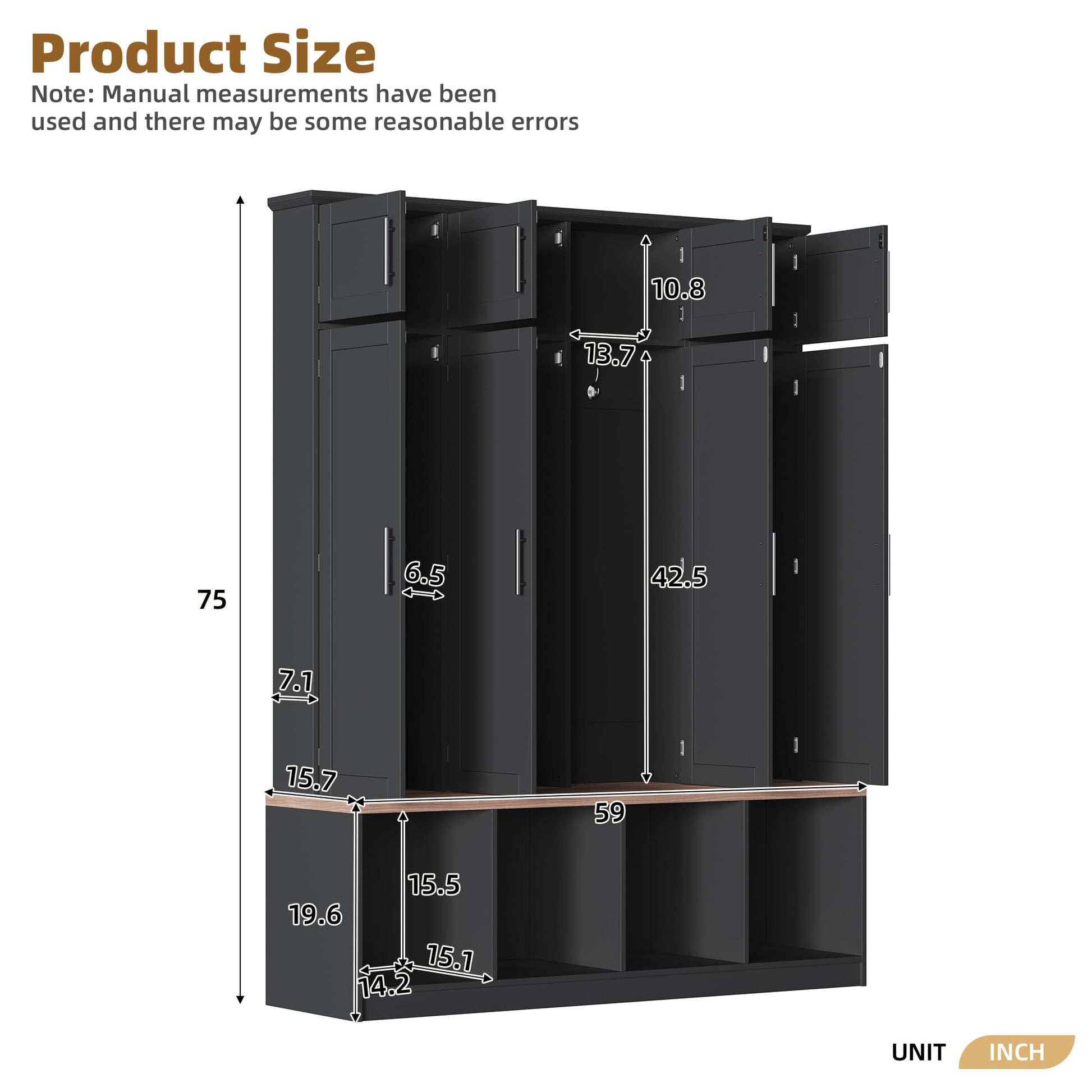 Hall Tree with Bench and Shoe Storage Compartments, Particle Board Multi-Functional Entryway