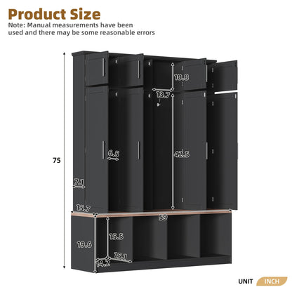 Hall Tree with Bench and Shoe Storage Compartments, Particle Board Multi-Functional Entryway