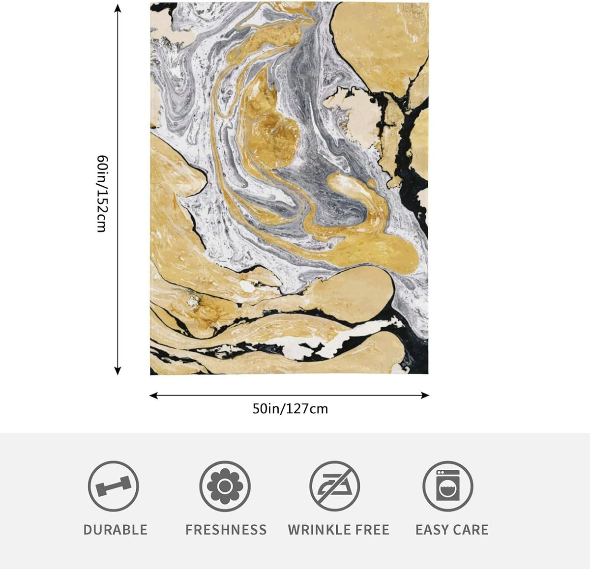 HGOD DESIGNS Gold Golden and Silver Marble Ink Abstract Painting Flannel Fleece Bed Blanket Throw