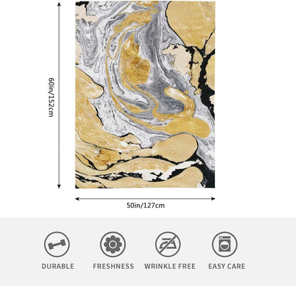 HGOD DESIGNS Gold Golden and Silver Marble Ink Abstract Painting Flannel Fleece Bed Blanket Throw