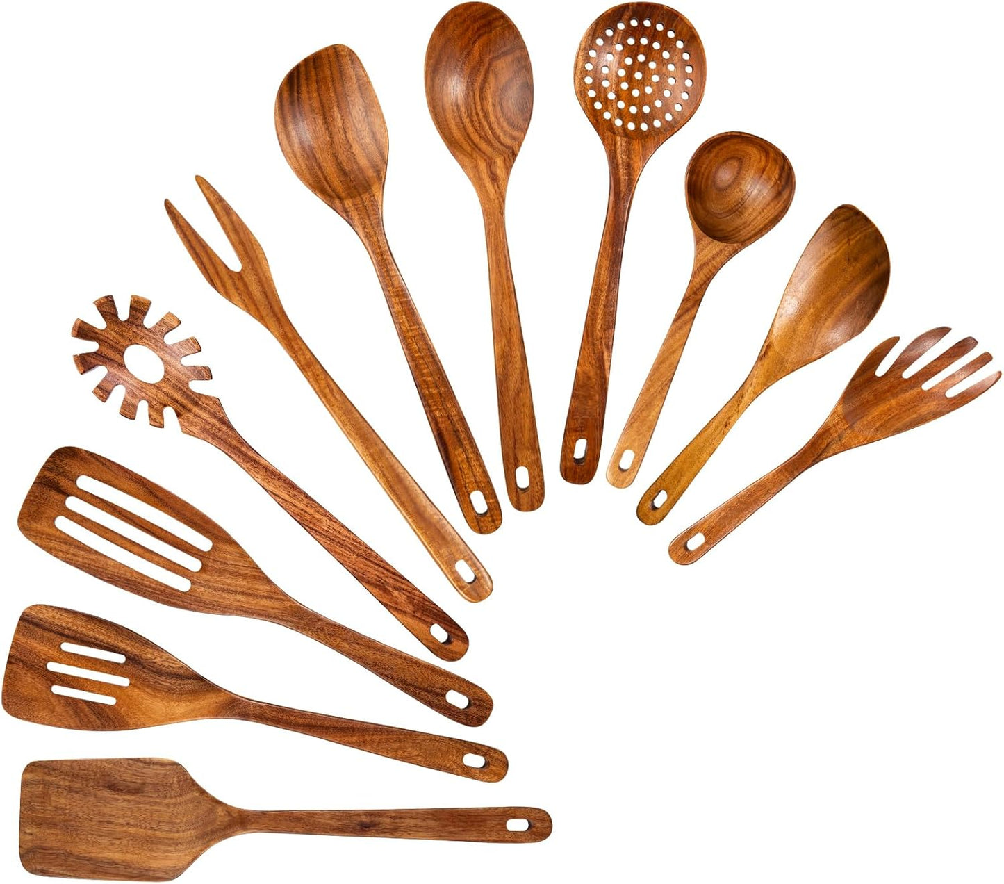 GUDAMAYE 11 PCE Wooden Spoons for Cooking, Wooden Kitchen Utensils Set,Wooden Cooking