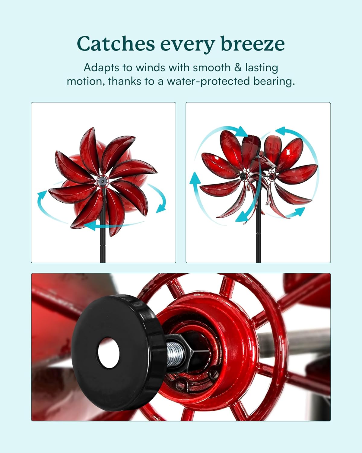Wind Spinners Outdoor - Red Metal Windmill with Stake for Yard and Garden, Kinetic Wind Sculptures