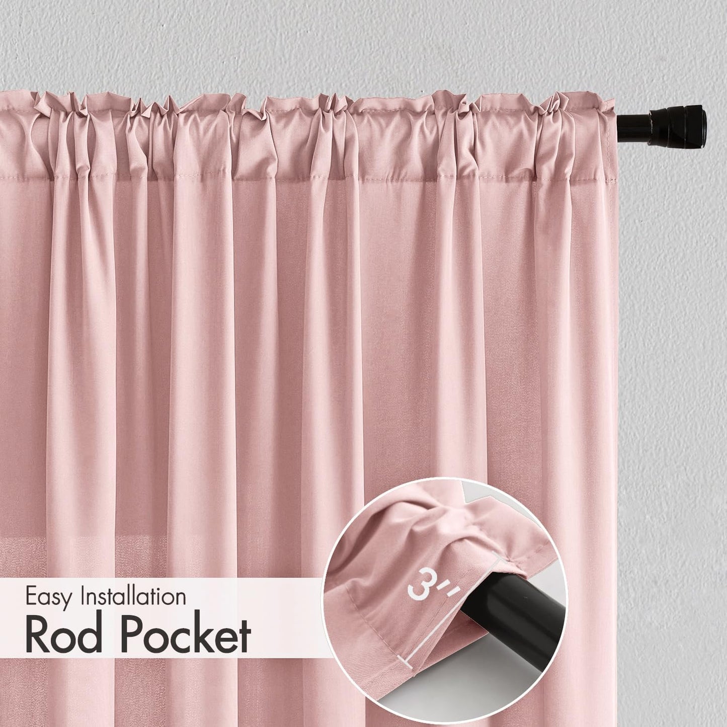 MIULEE Baby Pink Privacy Sheer Curtains That Let Light in 63 Inches Long Non-See-Through Semi Sheer