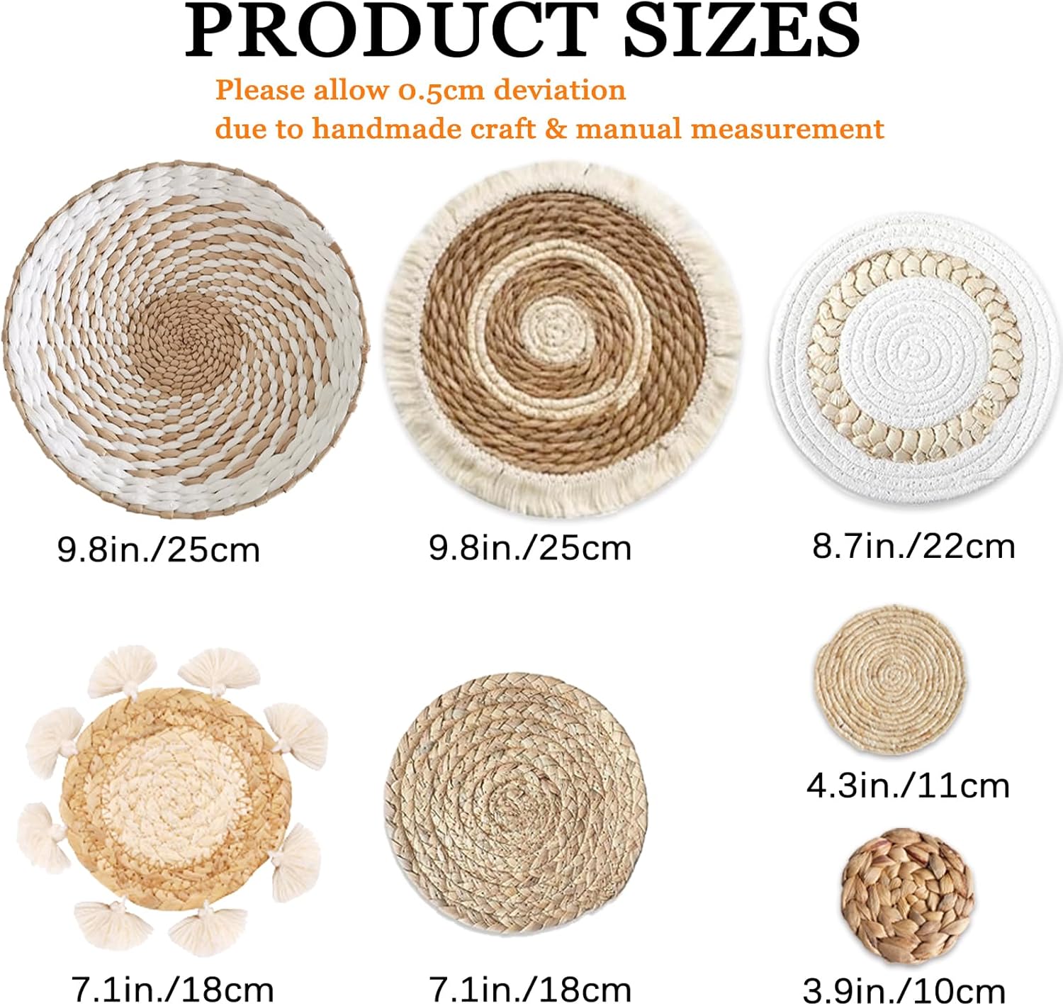 7 Pack Boho Wall Basket Decor - Seagrass Rattan Wicker Wall Decor Round Handmade Hanging Rustic