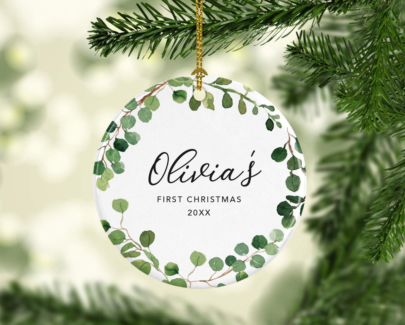 Andaz Press Personalized Round Ceramic Porcelain Christmas Tree Ornament Keepsake Collectible New