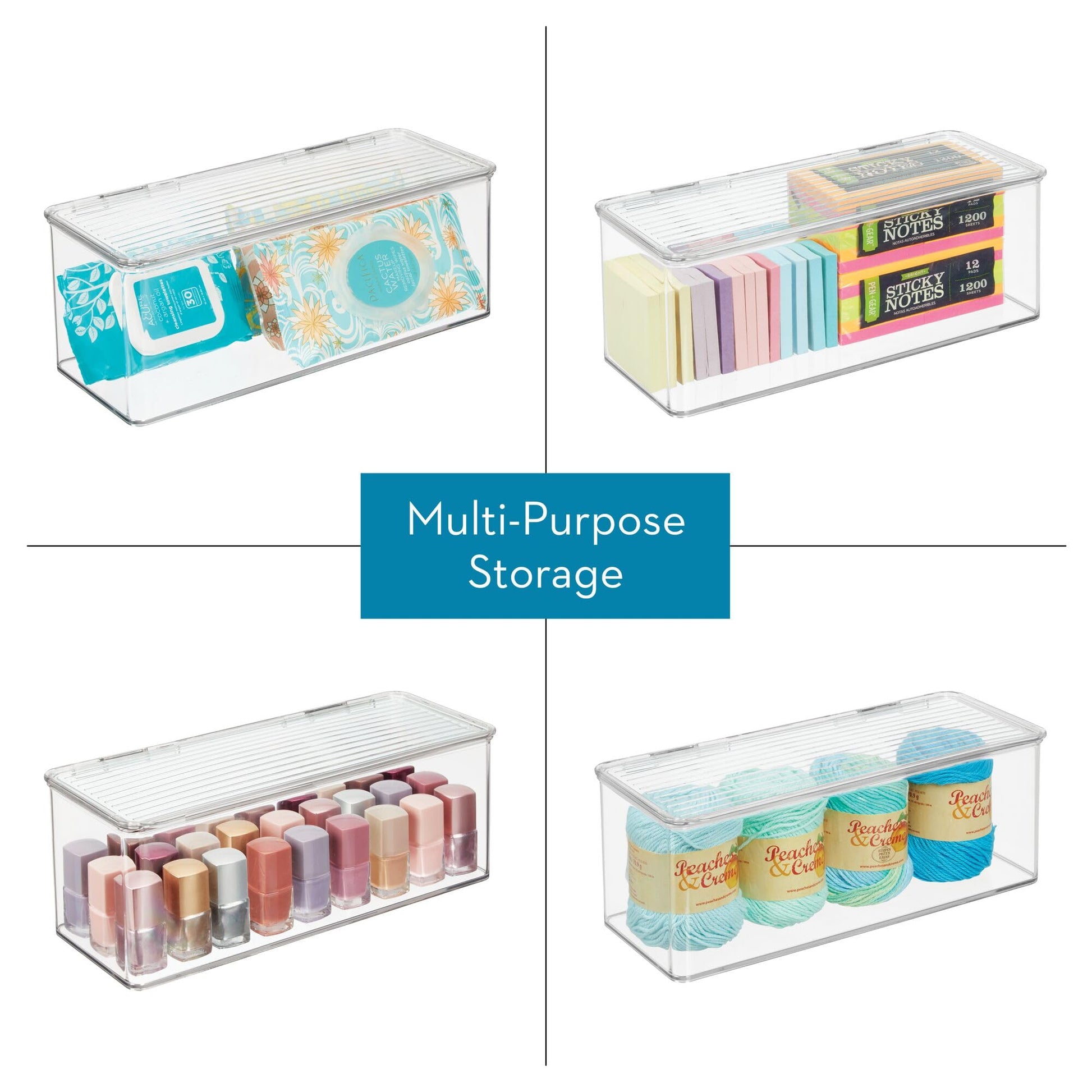 iDesign Plastic Stackable Hinged-Lid Storage Box, Set of 6, Clear