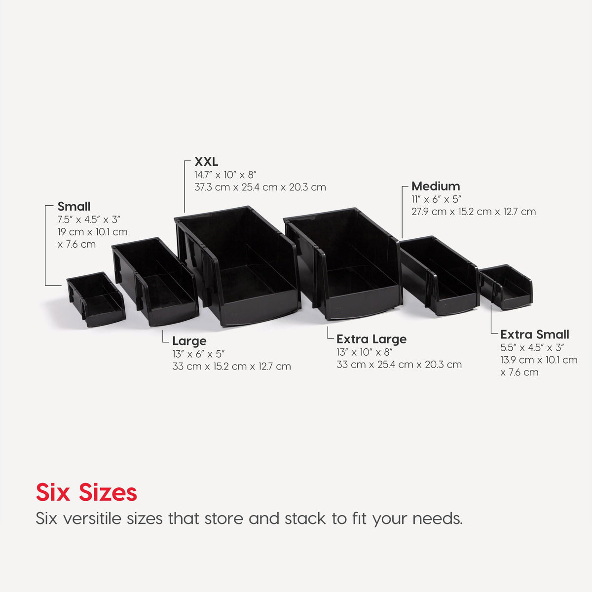IRIS USA 8-Pack, Small Stackable Storage Bins, Black