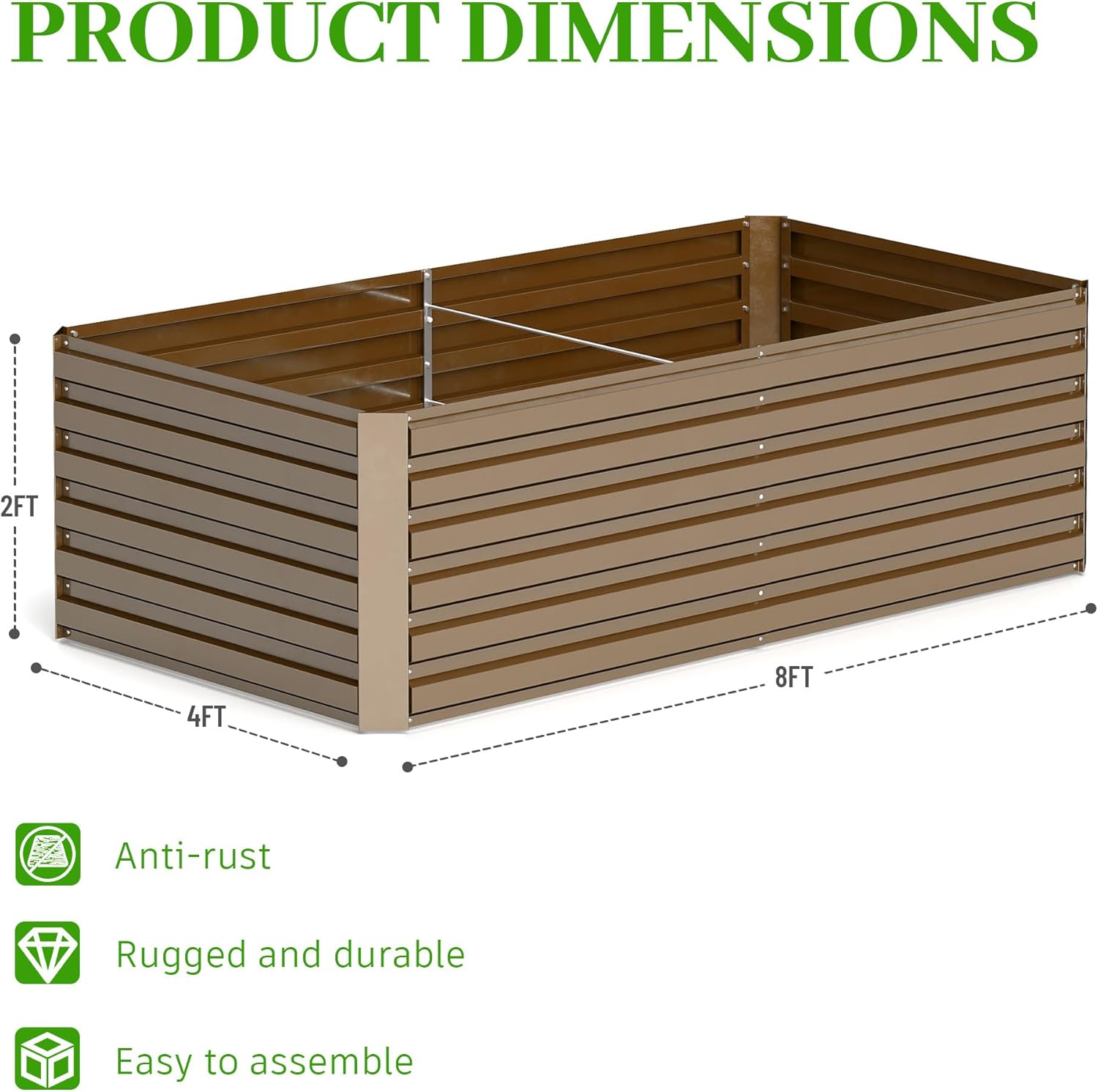 8x4x2 ft Outdoor Raised Garden Bed, Large Metal Planter Raised Beds, Planters for Outdoor Plants