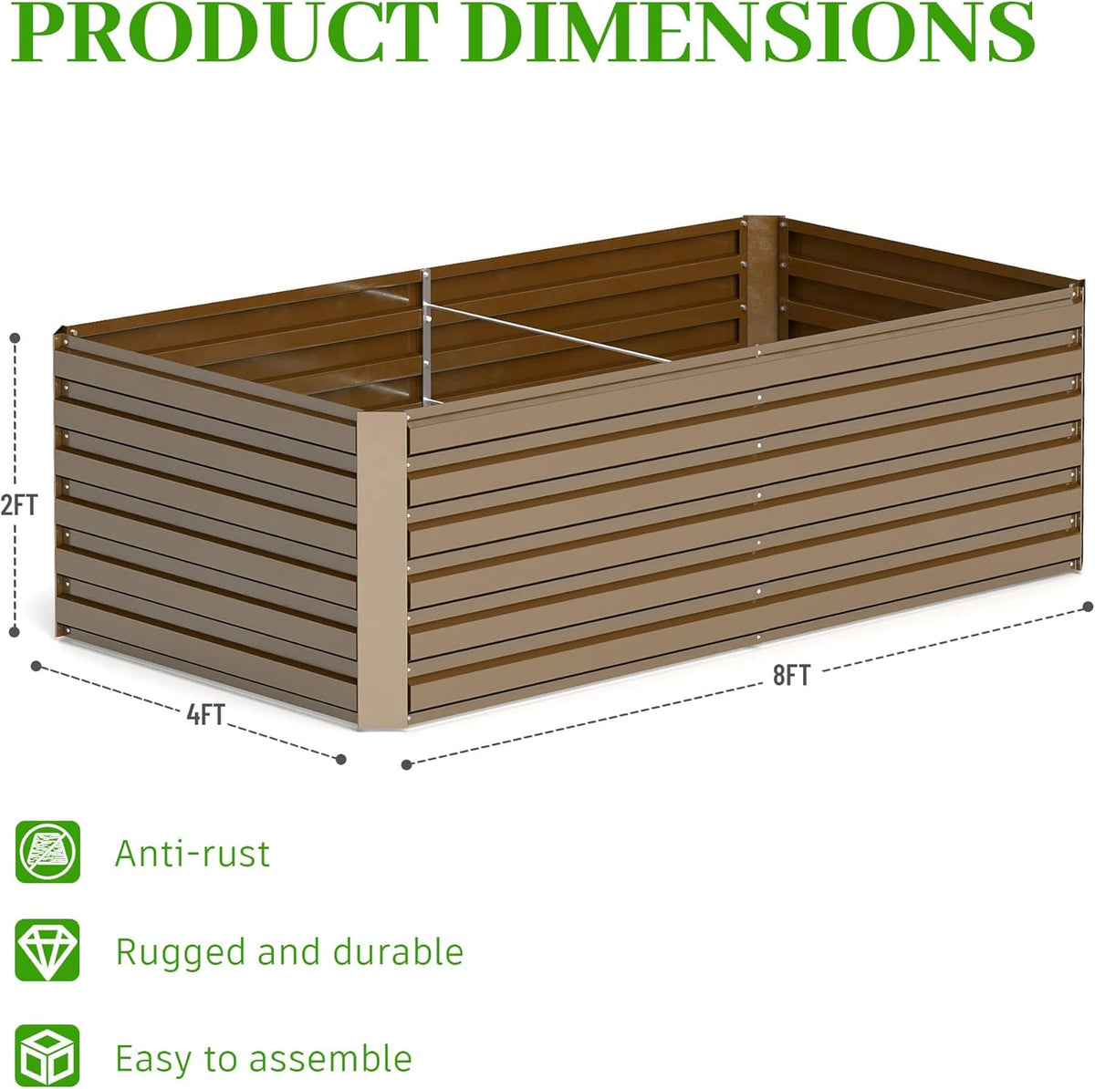 8x4x2 ft Raised Garden Bed, Large Metal Planter Raised Beds, Planters for Outdoor Plants for