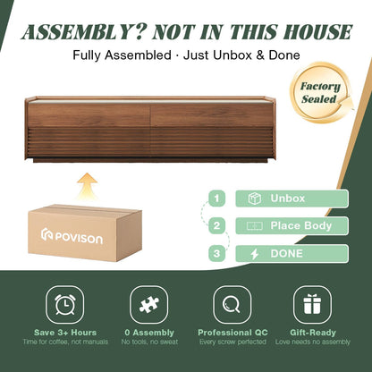 POVISON Fully-Assembled Mid Century Matte Sintered Stone TV Stand, 70.87" Wood Media Console with
