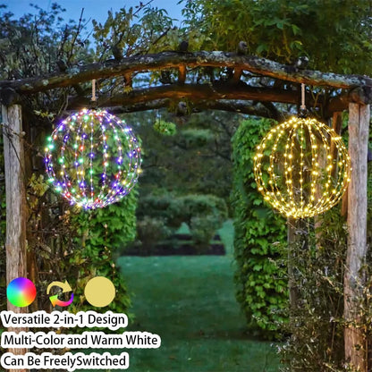 Outdoor Hanging Lighted Sphere, Christmas Decoration Light Balls, 2 in 1 Warm White and Multicolor