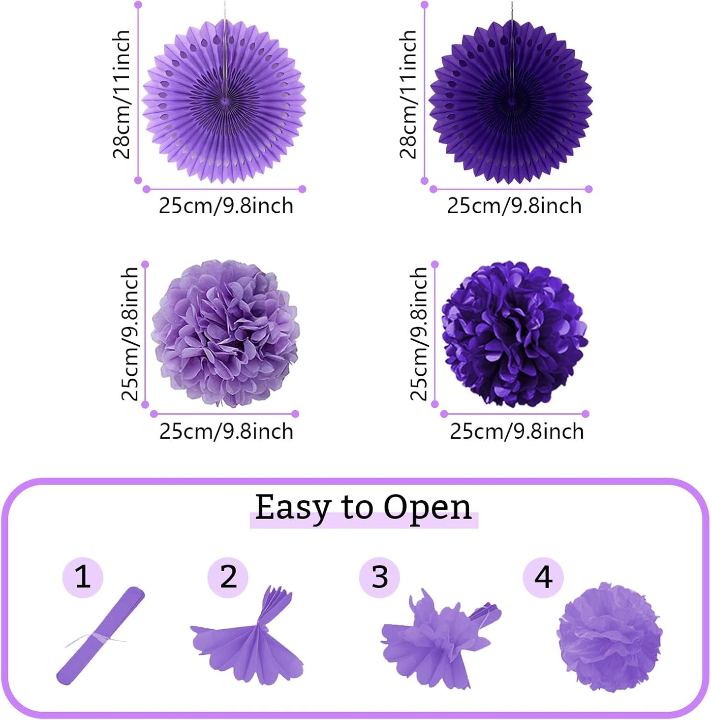 Party Decorations, Purple Papar Fans Pompoms Garlands for Women Girls Mothers Day Bachelorette