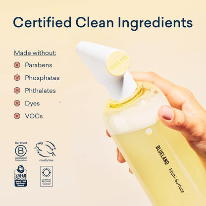 BLUELAND Multi-surface Cleaner, Starter Set, Fresh Lemon Scent, Spray Bottle with 4 Refill Tablets