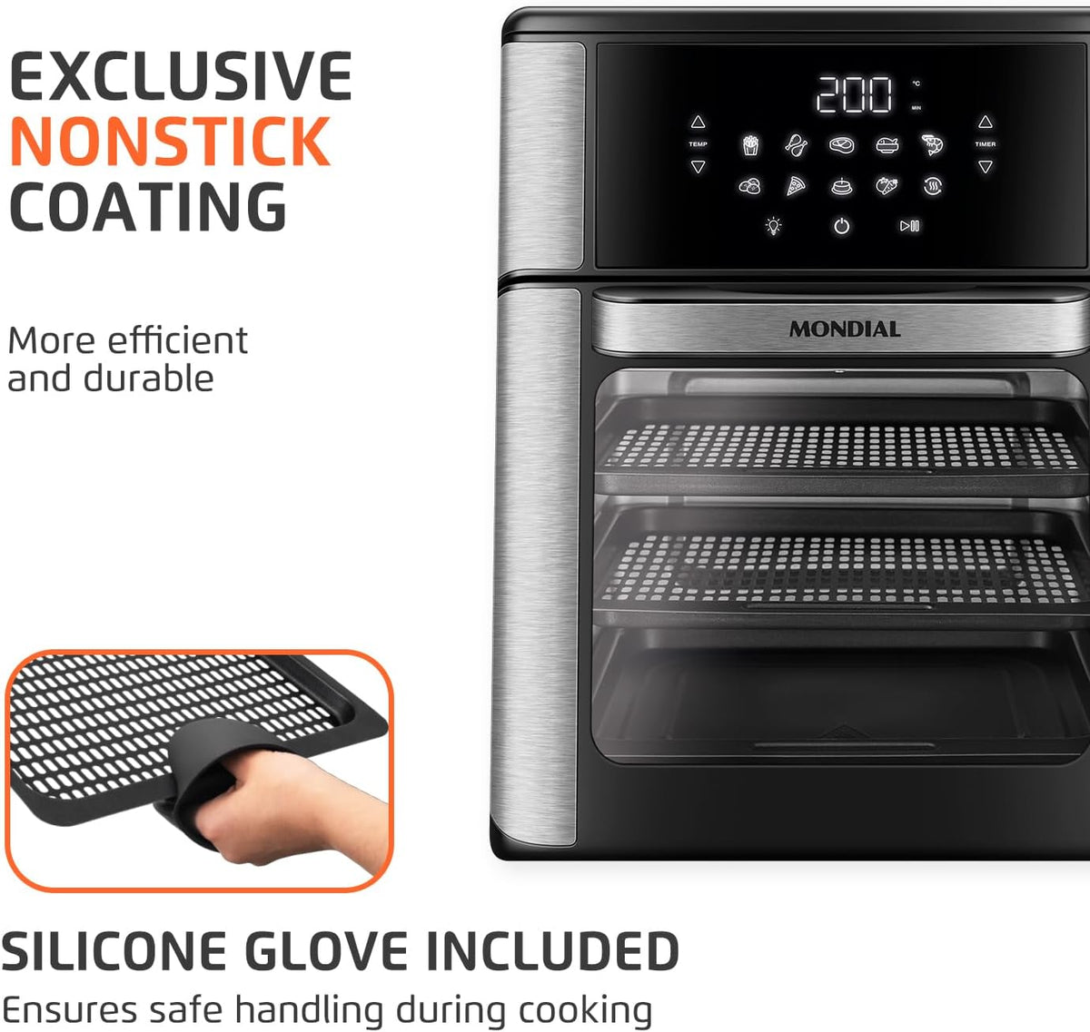 Air Fryer Oven 1800W, 12.7QT Capacity, Touchscreen Panel, Automatic Shut-Off – Black & Stainless