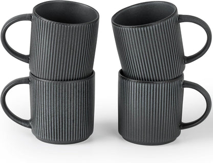 famiware Coffee Mug Set for 4, Star 12 oz Catering Mugs Cup Set with Handle for Coffee, Tea, Cocoa