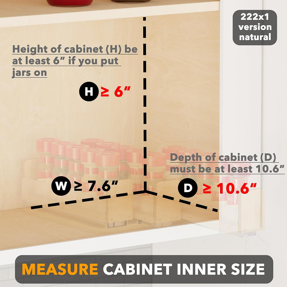 SpaceAid Bamboo Pull Out Spice Rack Organizer for Cabinet, Heavy Duty Slide Out Seasoning Kitchen