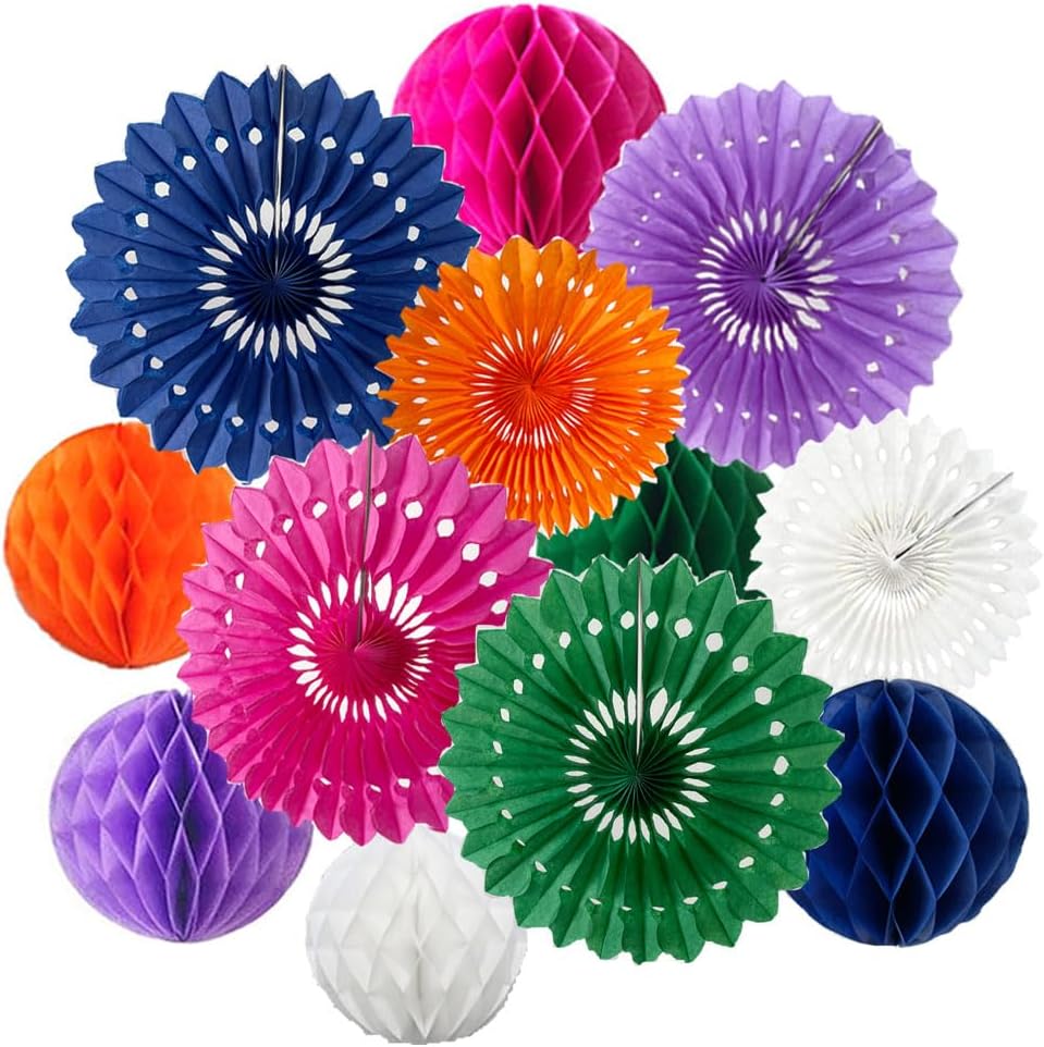 12pcs 6’’ 8’’ Honeycomb Balls Tissue Paper Fans Party Honeycomb Ball Fans Wall Tissue Pom Poms