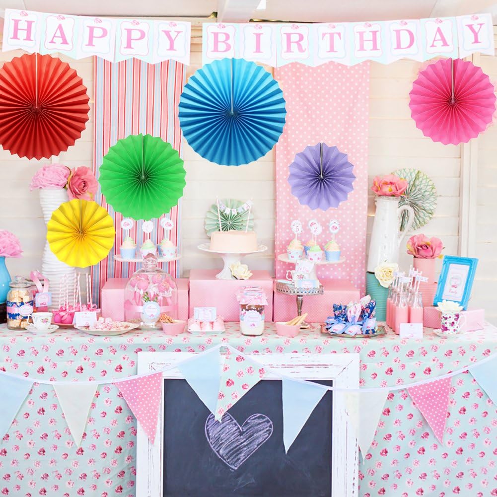 Colorful Hanging Paper Fans Decoration Round Pattern Paper Garlands Set for Party Birthday Wedding