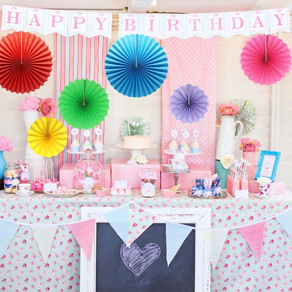 Colorful Hanging Paper Fans Decoration Round Pattern Paper Garlands Set for Party Birthday Wedding