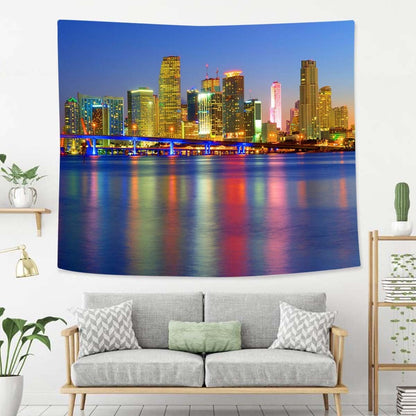 Miami Tapestry For Bedroom Night Lights Beautiful Miami City Tapestries Wall Hanging For Living