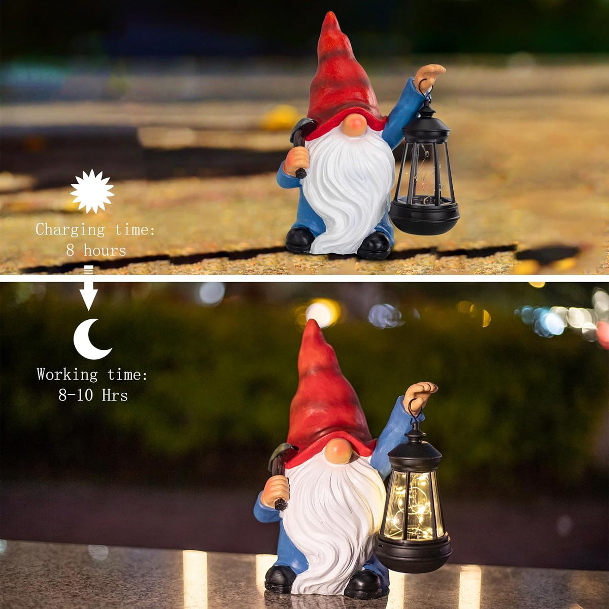 Garden Gnome Statue Solar Light Outdoor Decorations Figurine with Lantern Led Shovel Sculpture Lawn