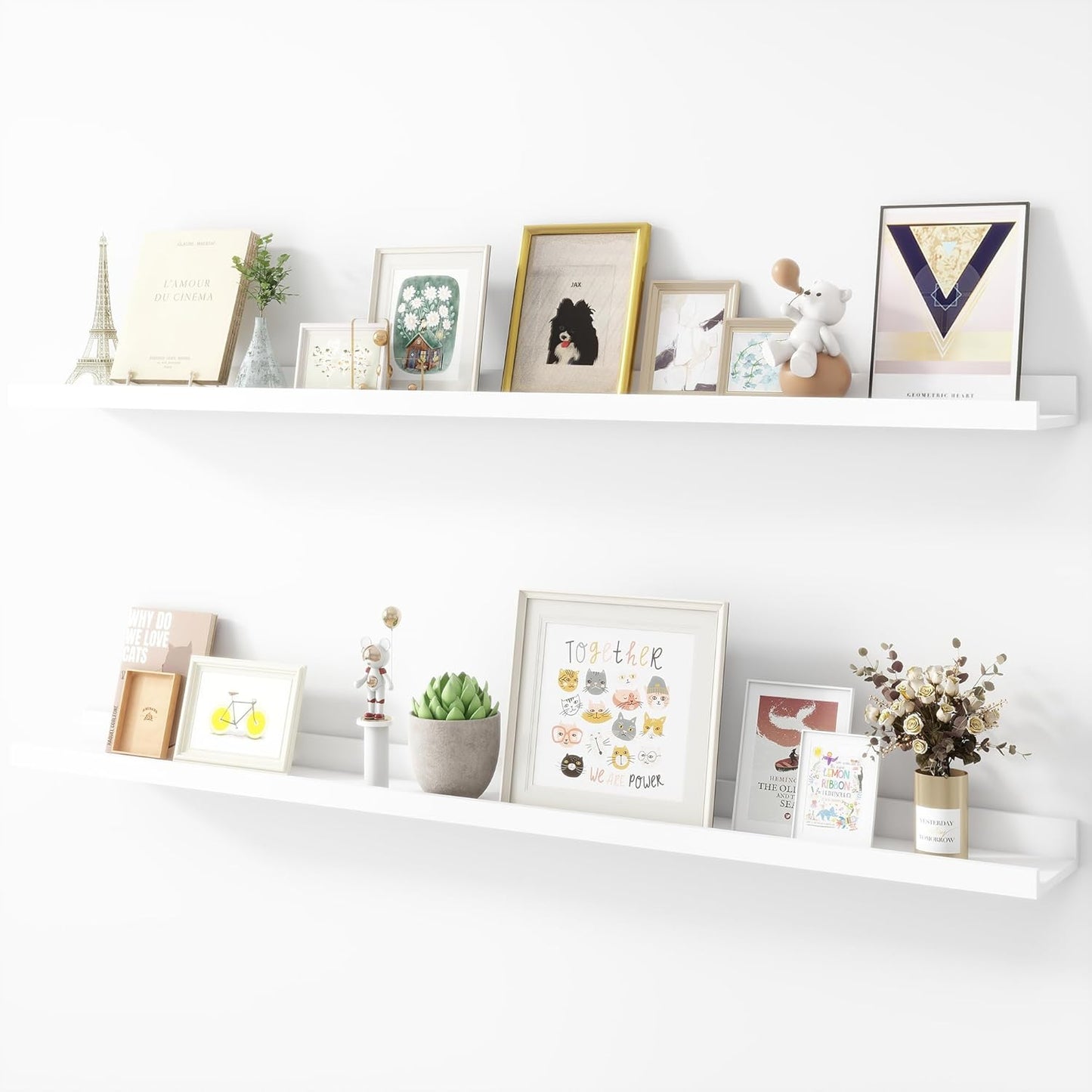 Picture Ledge Shelf, Wood Long Floating Shelves for Wall, Set of 2, 48 inch Picture Ledge Shelves