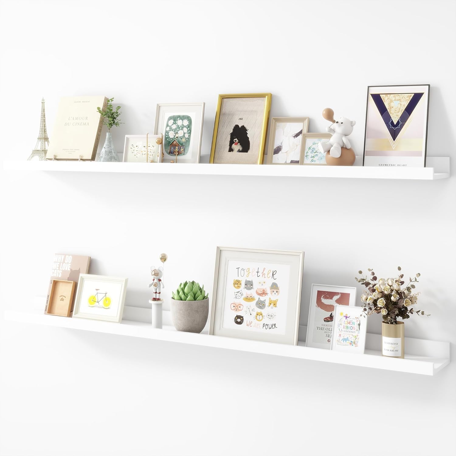 Picture Ledge Shelf, Wood Long Floating Shelves for Wall, Set of 2, 48 inch Picture Ledge Shelves