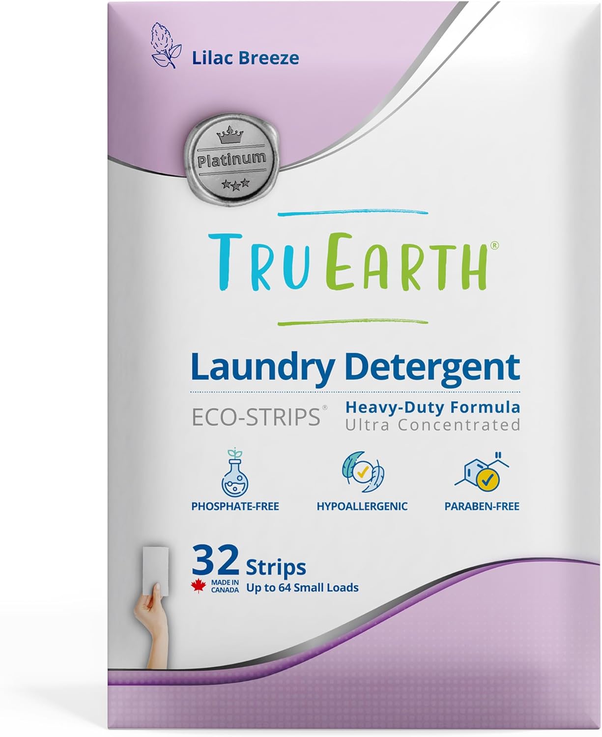 Tru Earth Platinum - Heavy Duty Laundry Detergent Sheets - Up to 64 Loads (32 Count), Lilac Breeze