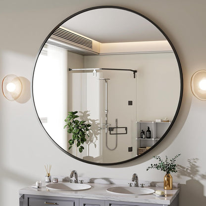 BEAUTYPEAK 48 Inch Round Mirror, Metal Frame Circle Mirror, Wall Mounted for Entryway, Bathroom