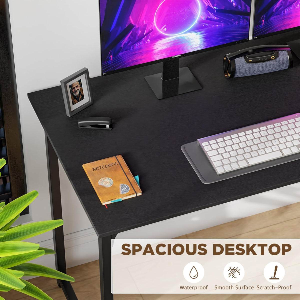 PayLessHere | 47 Inch Computer Desk | Black | Office Desk with Metal Frame, Adjustable Feet |