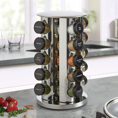 Kamenstein 20 Jar Revolving Countertop Spice Rack with Spices Included, FREE Spice Refills for 5
