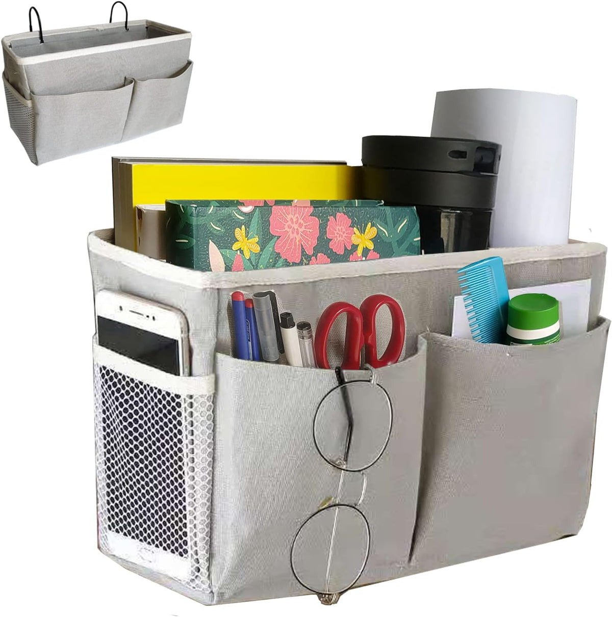 Bedside Caddy, Bedside Hanging Storage Organizer for College Dorm Bed, Bunk and Hospital Beds, Can