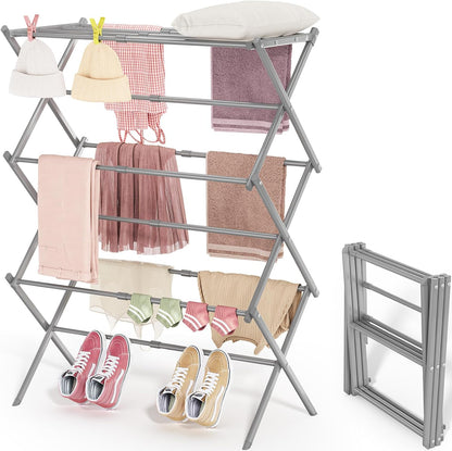 APEXCHASER Clothes Drying Rack, 3-Tier Laundry Drying Rack for Clothes, Expandable Metal Clothing