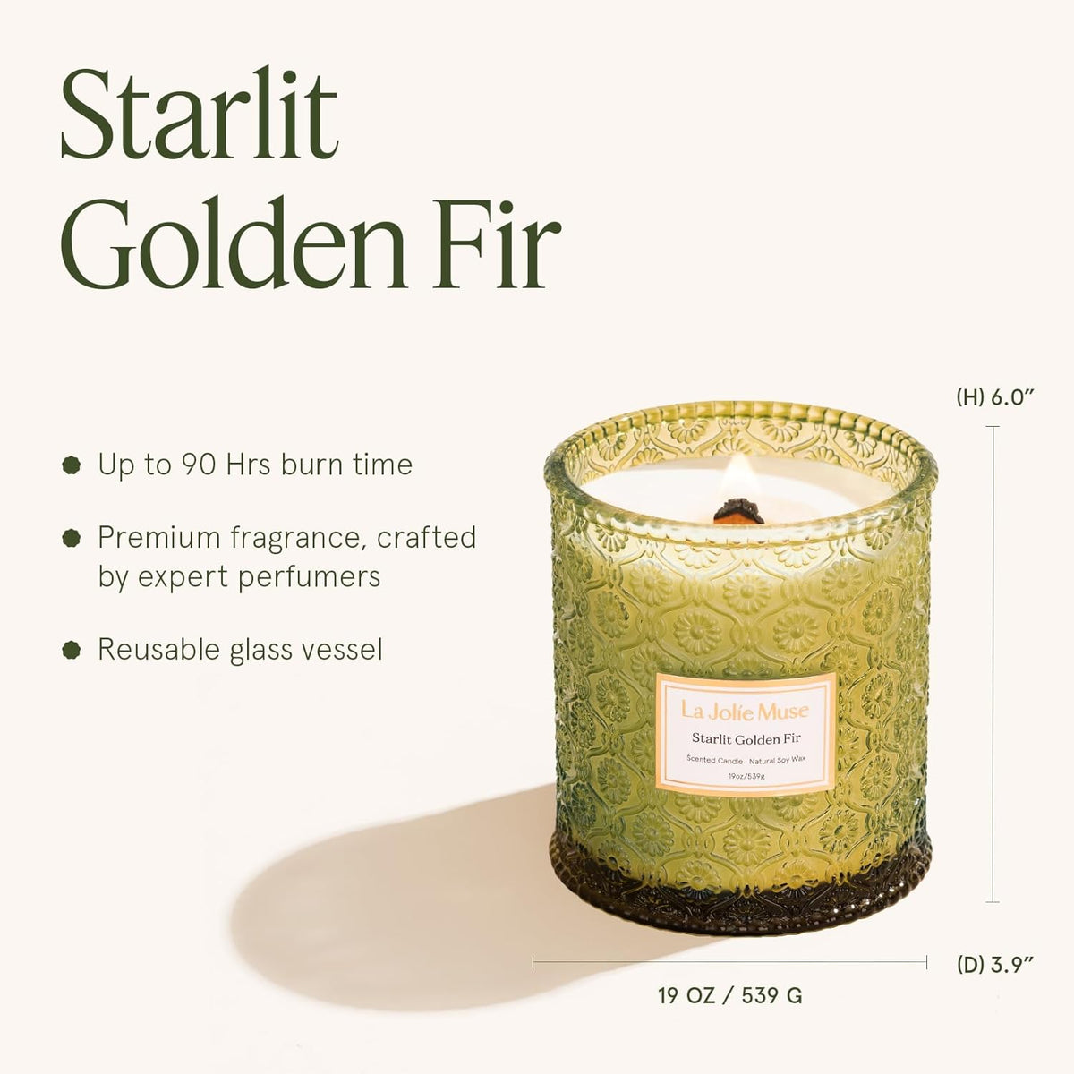 LA JOLIE MUSE Christmas Candles, Starlit Golden Fir Candle – Pine, Cedarwood, Fir Balsam | 19 oz