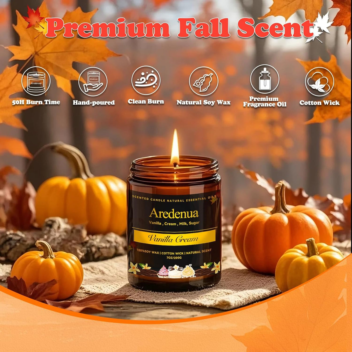Vanilla Cream Candle – Soy Scented Candle for Home, Relaxation & Stress Relief, Clean Long Lasting