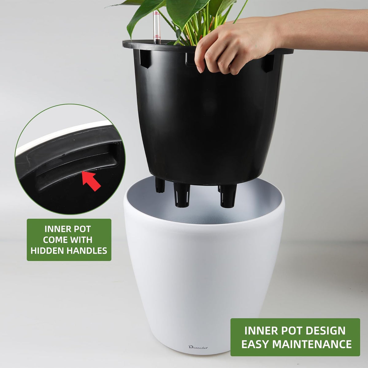 Dexceder 18x17 Self Watering Planter with Wheels Indoor Outdoor, Inner Pot Design, Thickened Large
