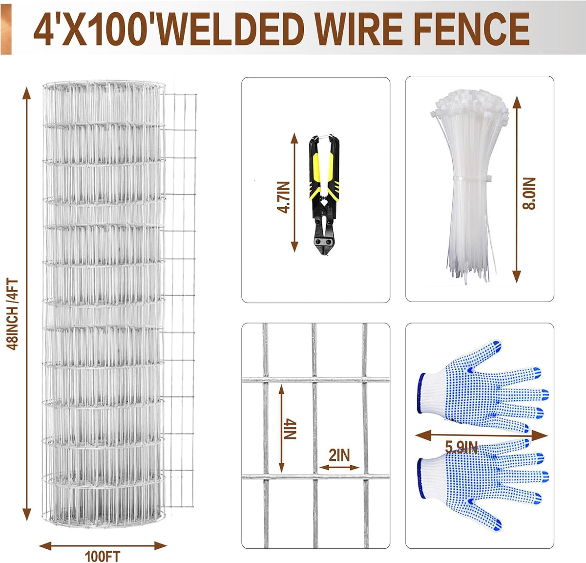 Tongmo 4 ft x 100 ft Galvanized Welded Wire Fence, 16GA Garden Chicken Wire Fence Roll, Mesh Size